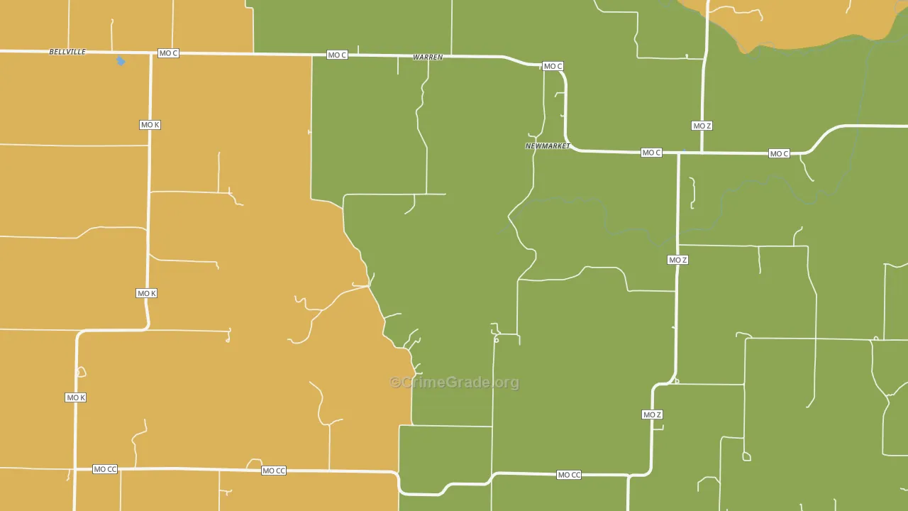 Warren, MO Map of Robbery Rates