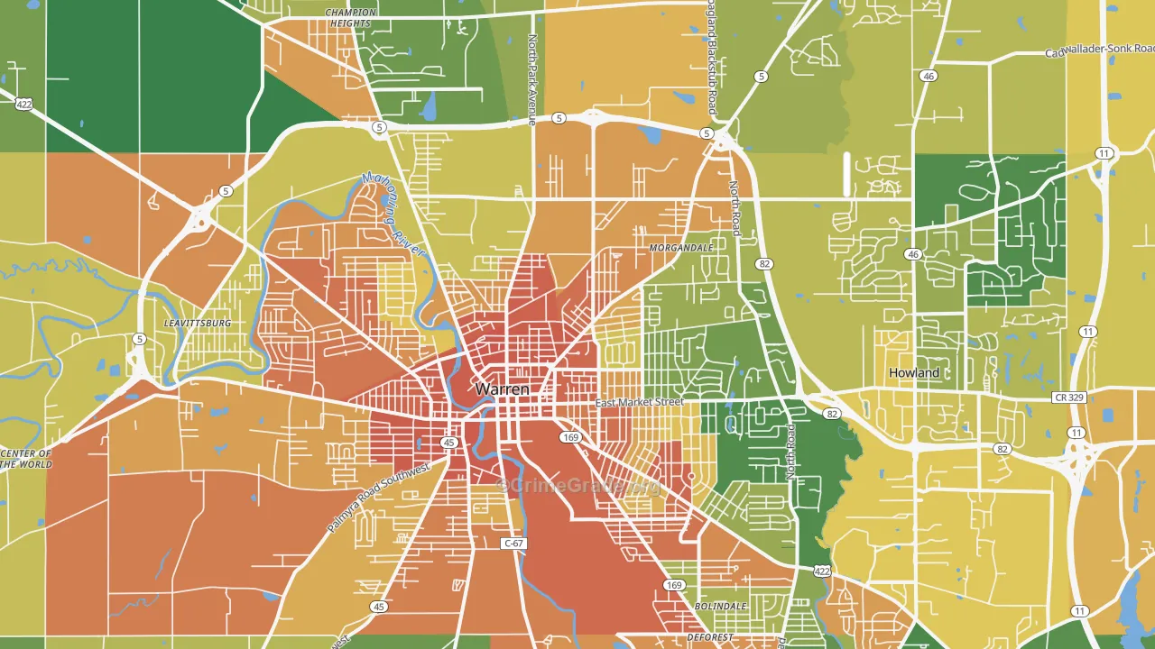 Warren, OH Map of Robbery Rates
