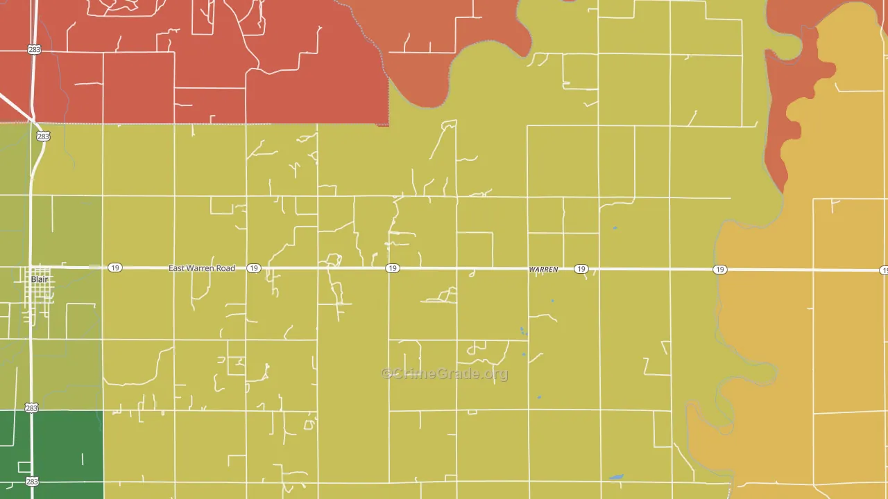 Warren, OK Map of Robbery Rates