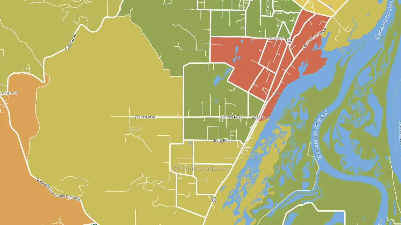 Warren, OR Map of Robbery Rates
