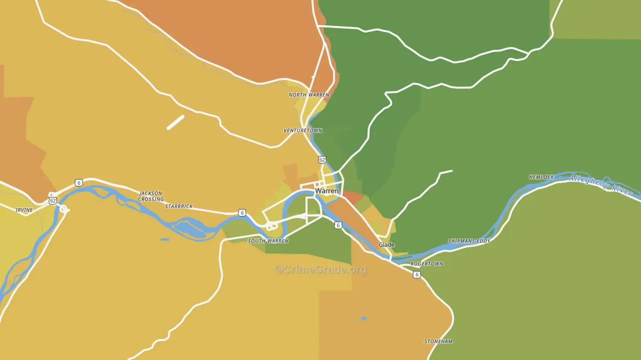 Warren, PA Map of Robbery Rates