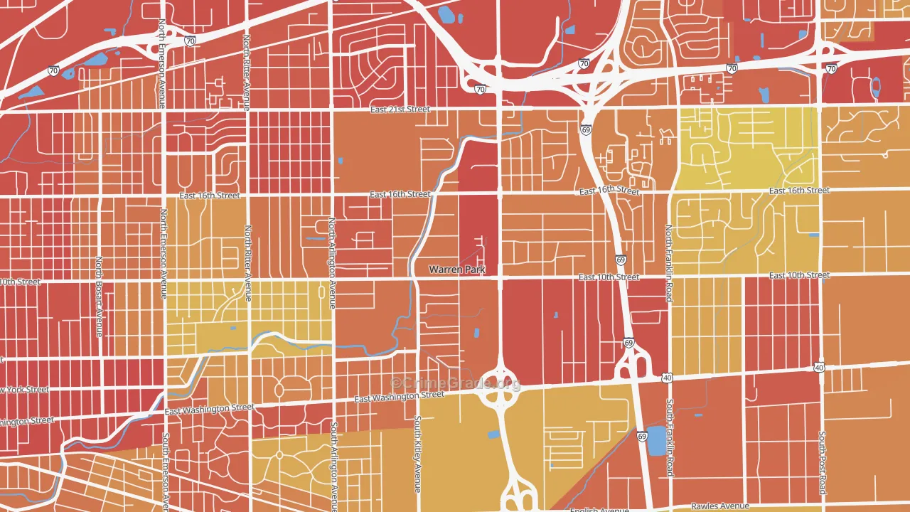 Warren Park, IN Map of Robbery Rates