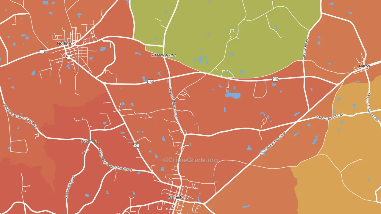 Warren Plains, NC Map of Robbery Rates