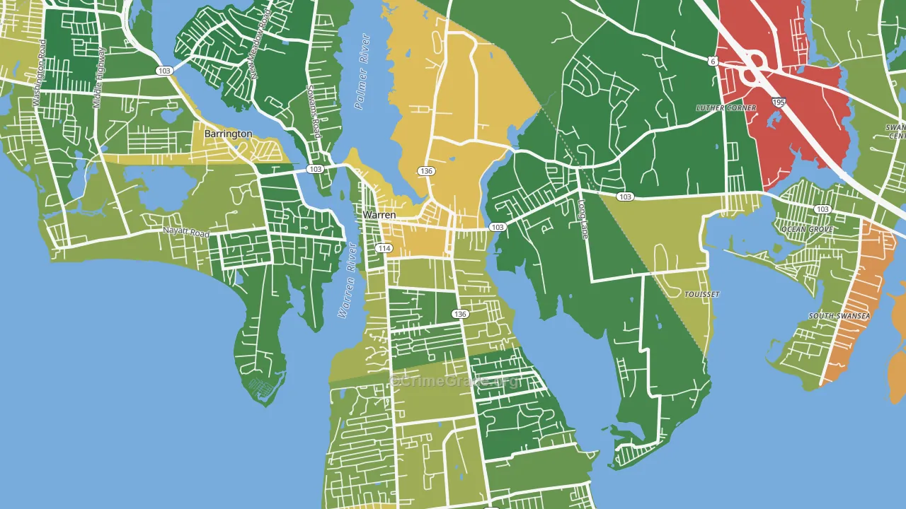 Warren, RI Map of Robbery Rates