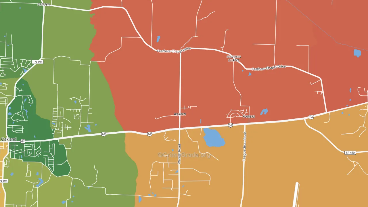 Warren, TN Map of Robbery Rates
