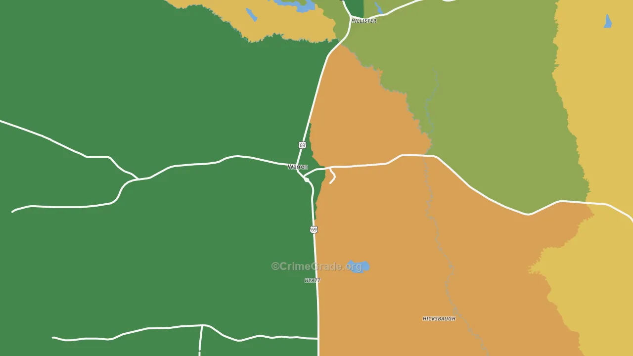Warren, TX Map of Robbery Rates