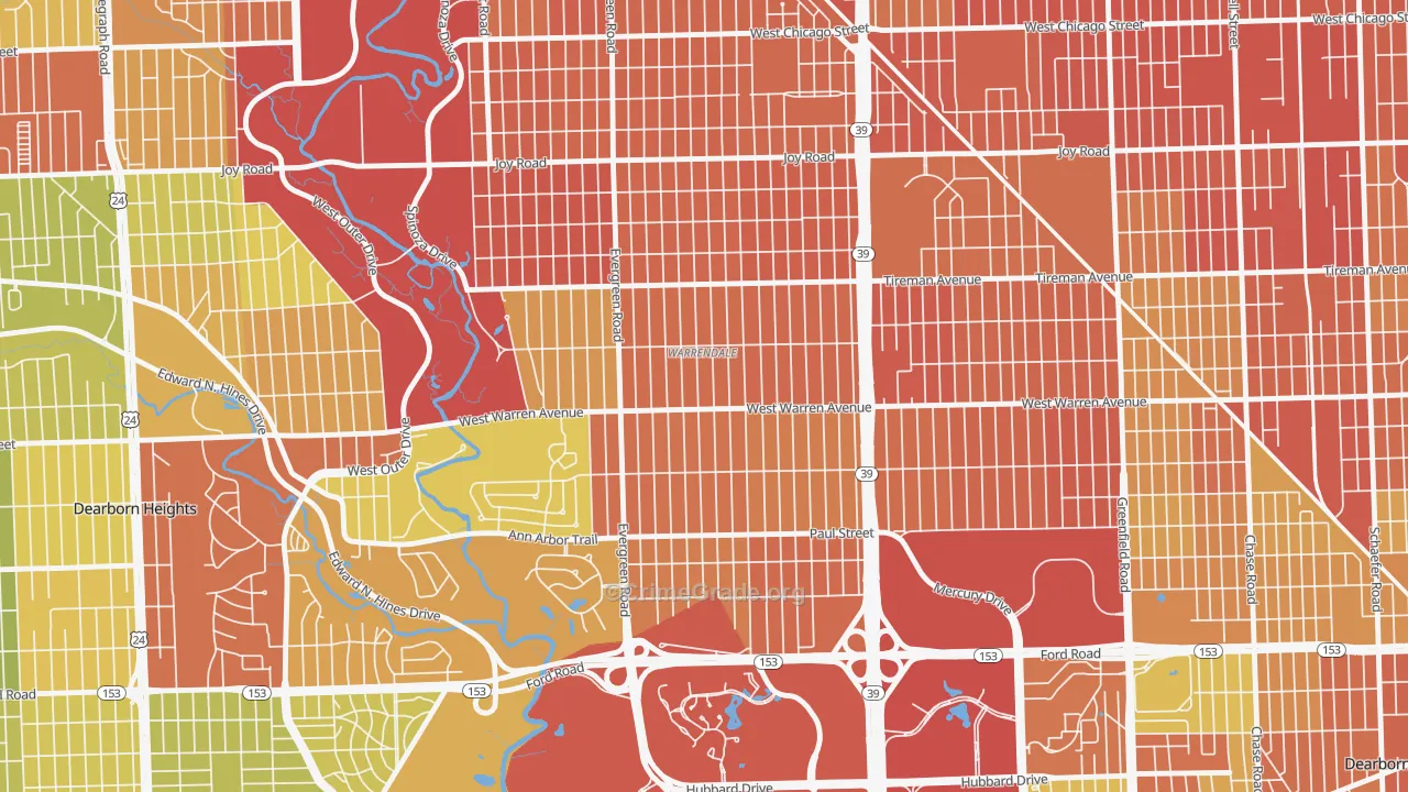 Warrendale, Detroit, MI Map of Robbery Rates