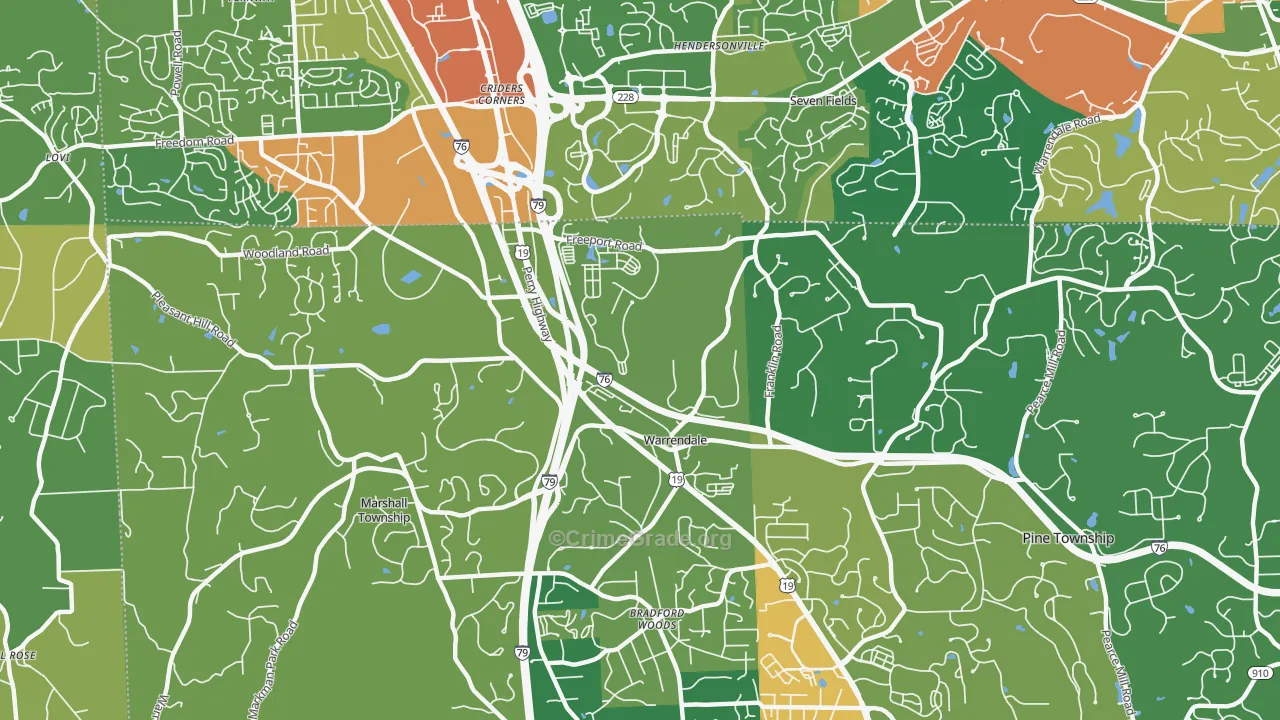 Warrendale, PA Map of Robbery Rates