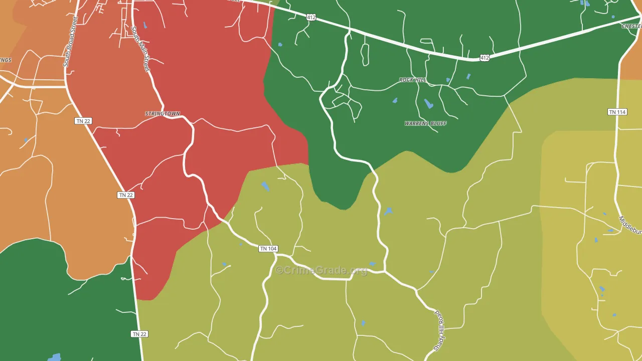 Warrens Bluff, TN Map of Robbery Rates