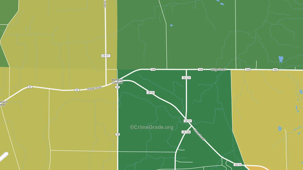 Warrens Corners, NY Map of Robbery Rates