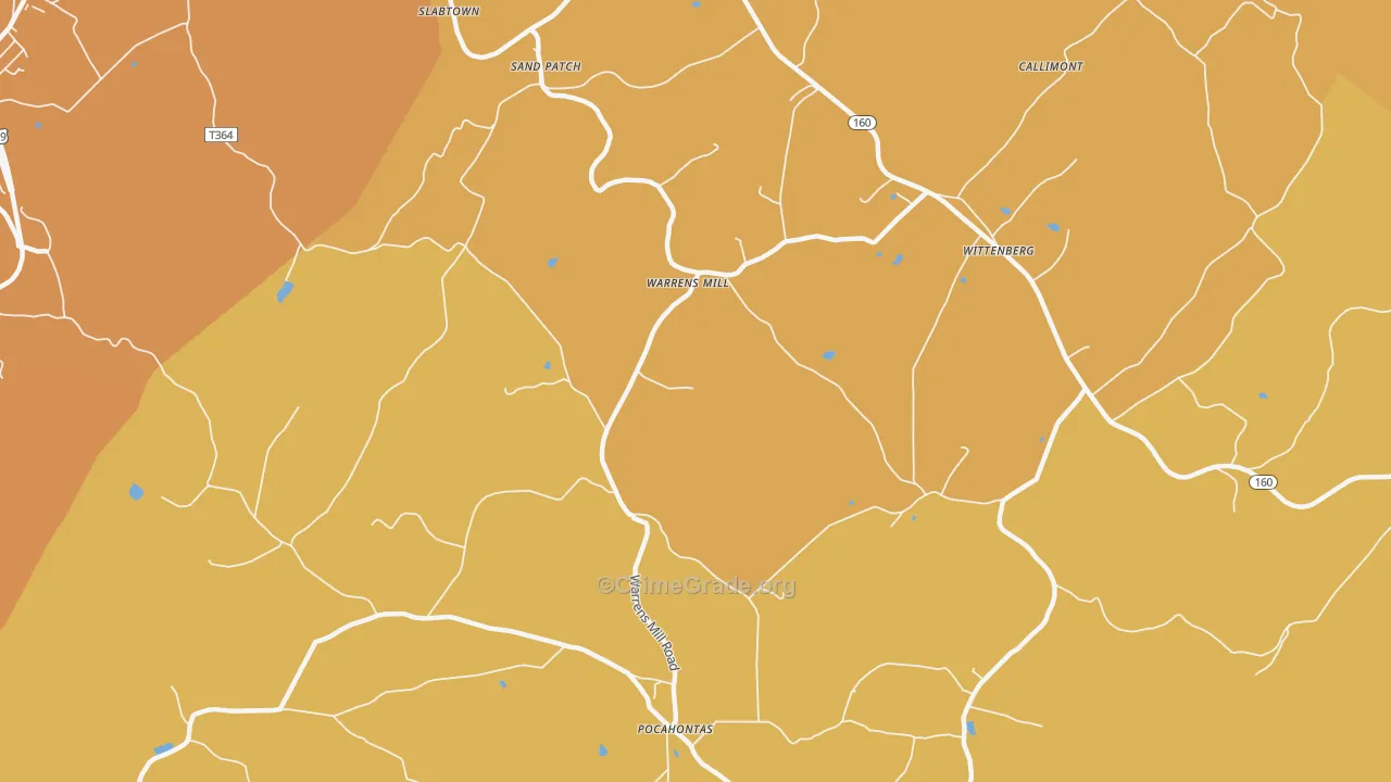 Warrens Mill, PA Map of Robbery Rates