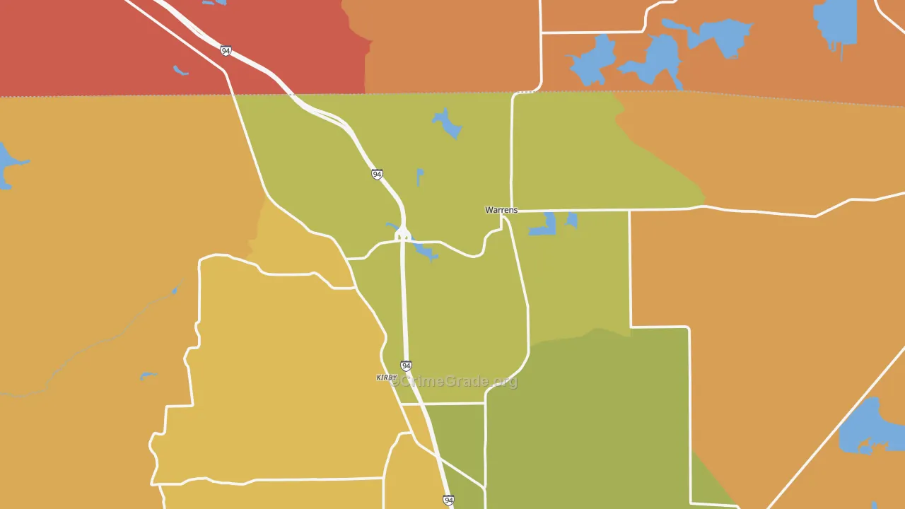 Warrens, WI Map of Robbery Rates