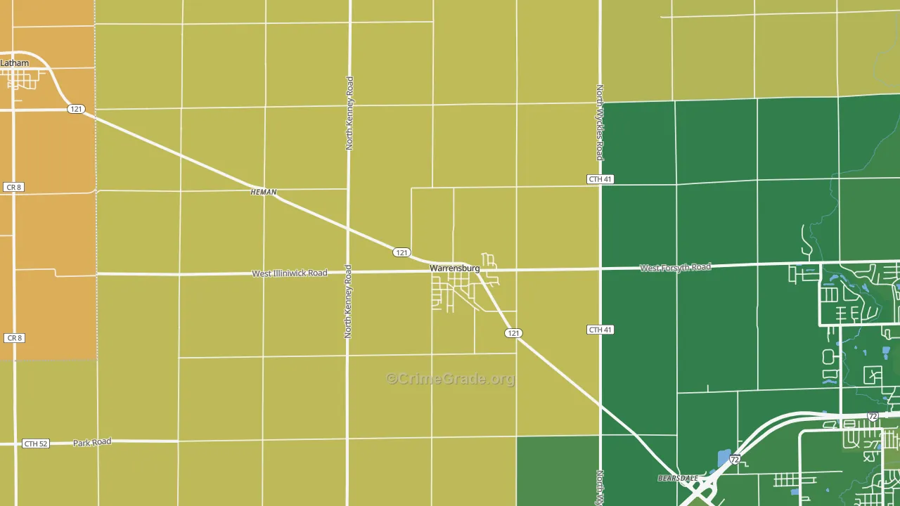 Warrensburg, IL Map of Robbery Rates