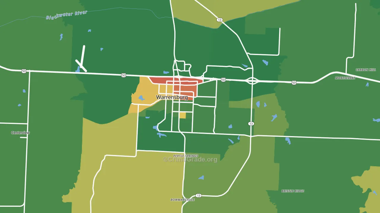 Warrensburg, MO Map of Robbery Rates