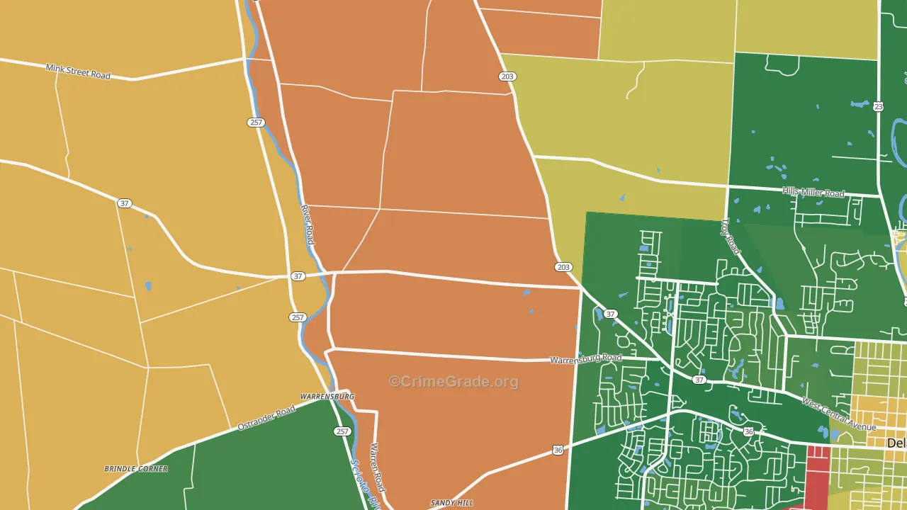 Warrensburg, OH Map of Robbery Rates