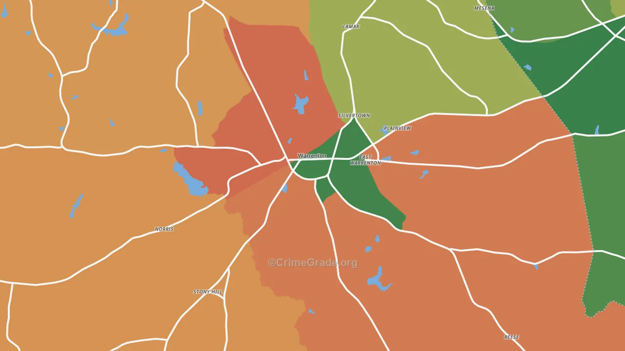 Warrenton, GA Map of Robbery Rates