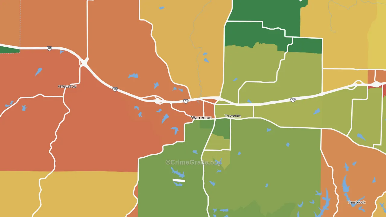Warrenton, MO Map of Robbery Rates