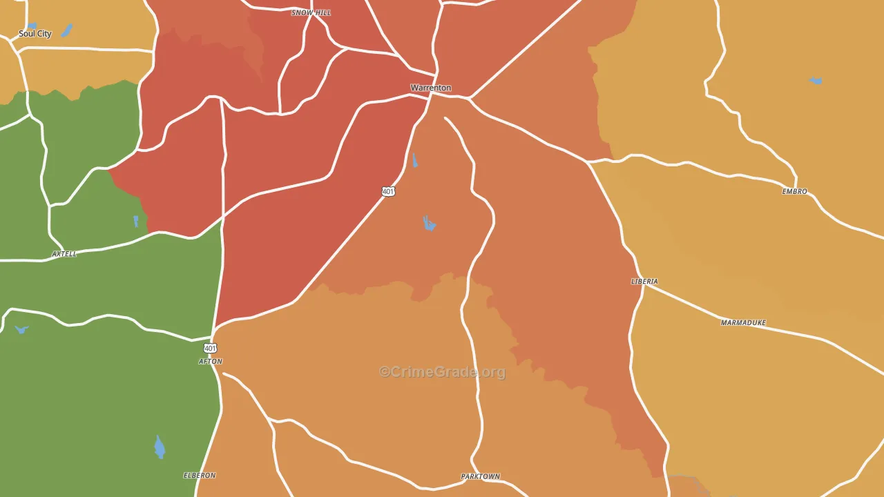 Warrenton, NC Map of Robbery Rates