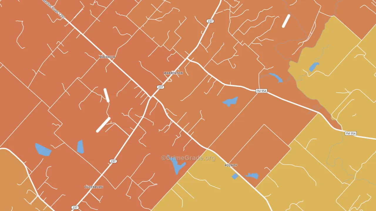 Warrenton, TX Map of Robbery Rates
