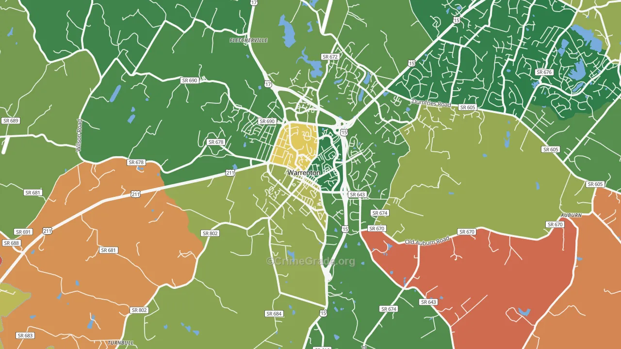 Warrenton, VA Map of Robbery Rates