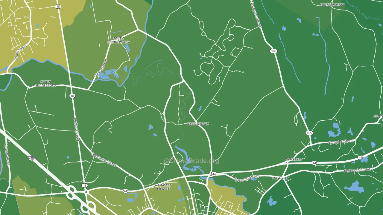 Warrentown, MA Map of Robbery Rates