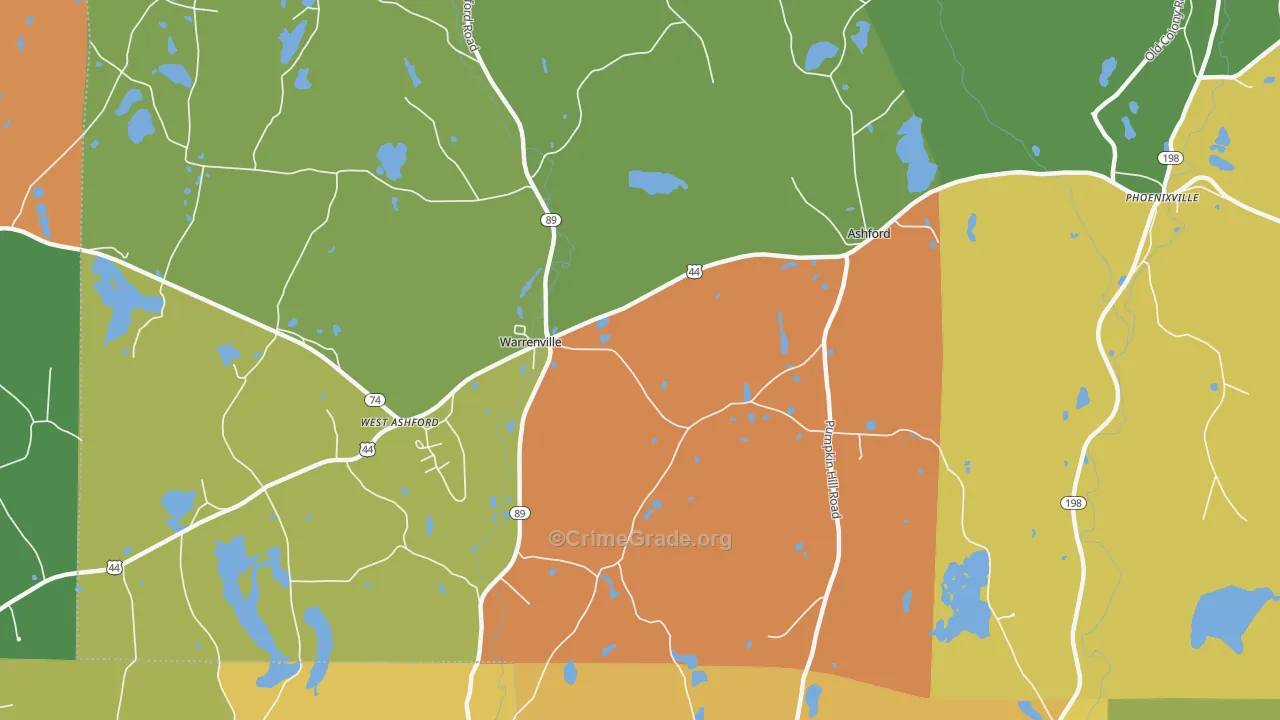 Warrenville, CT Map of Robbery Rates