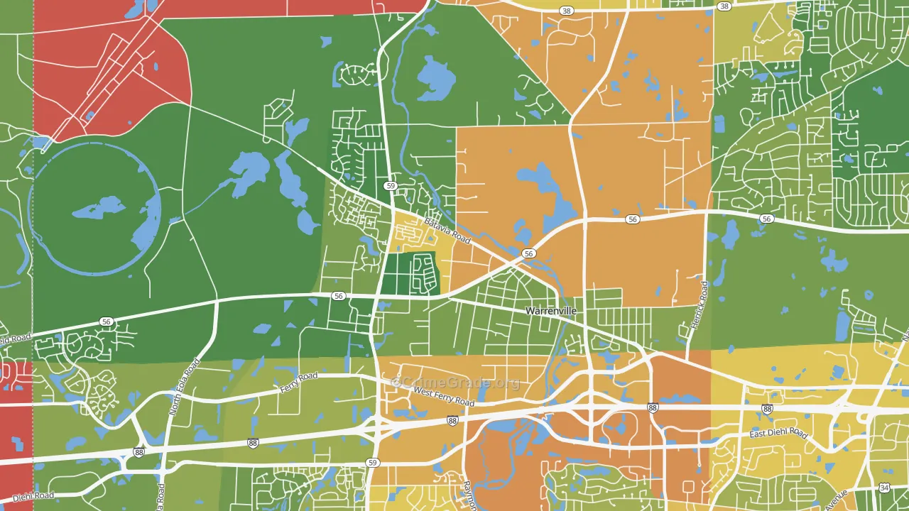 Warrenville, IL Map of Robbery Rates