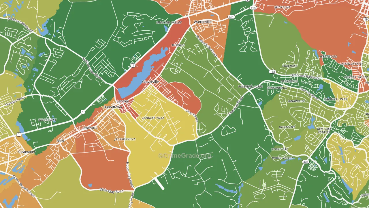 Warrenville, SC Map of Robbery Rates
