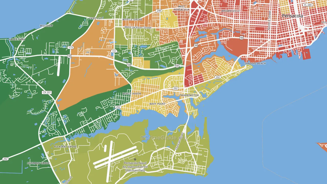Warrington, FL Map of Robbery Rates