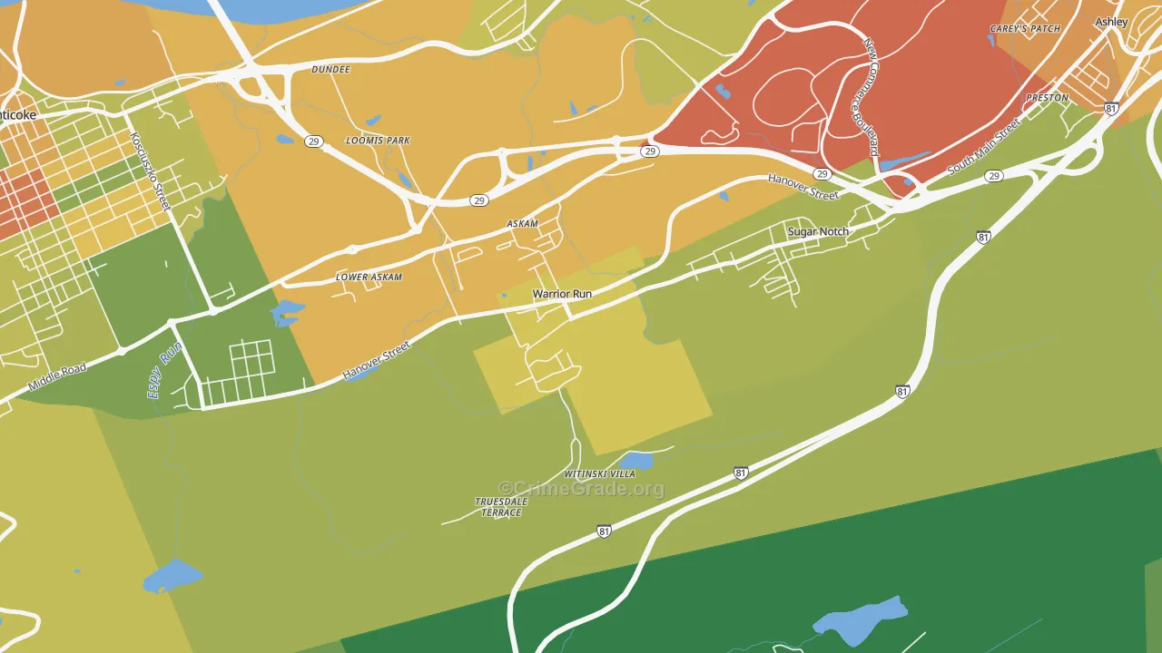 Warrior Run, PA Map of Robbery Rates