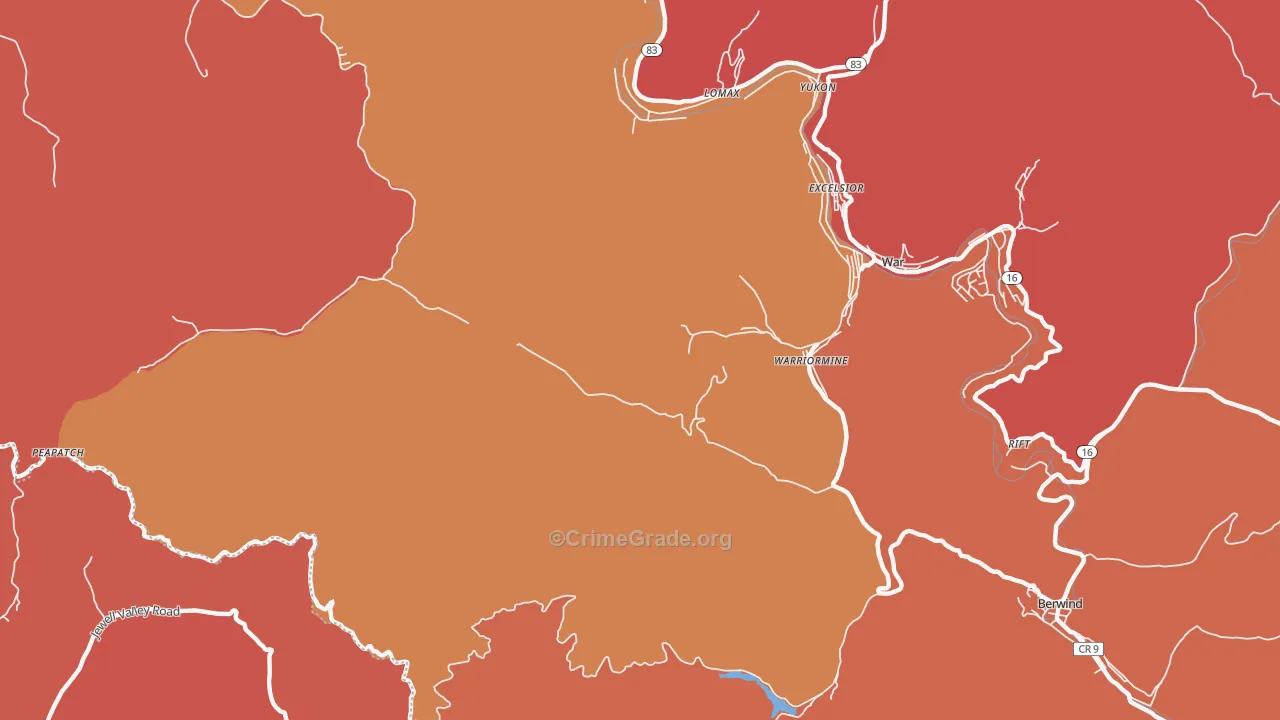 Warriormine, WV Map of Robbery Rates