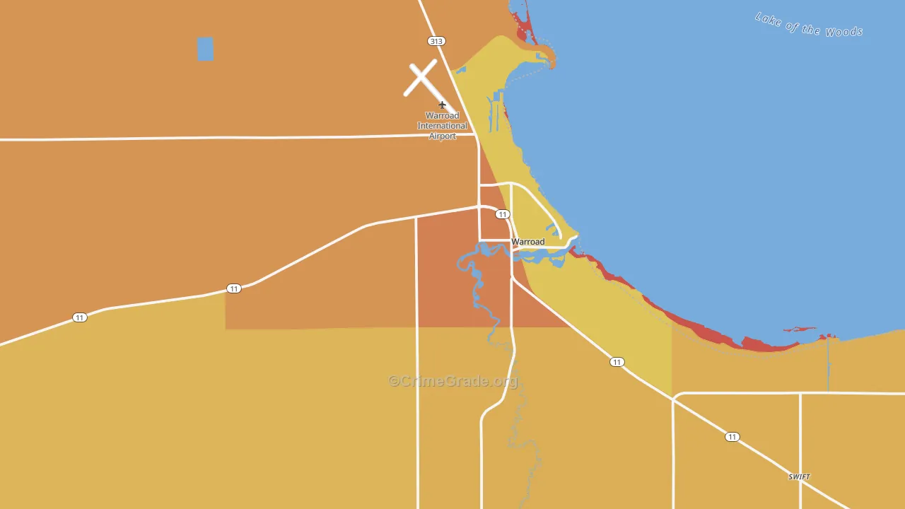Warroad, MN Map of Robbery Rates