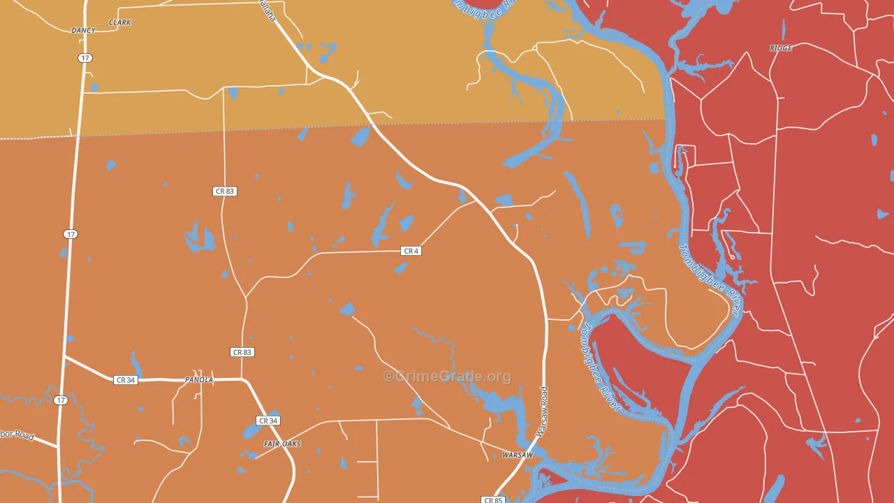Warsaw, AL Map of Robbery Rates