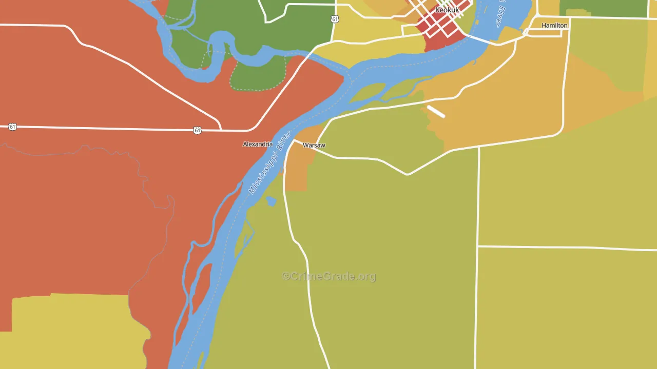 Warsaw, IL Map of Robbery Rates
