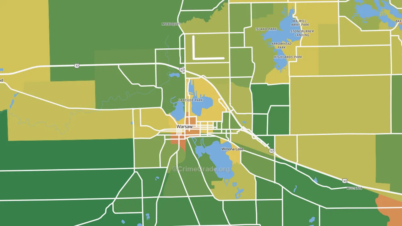 Warsaw, IN Map of Robbery Rates