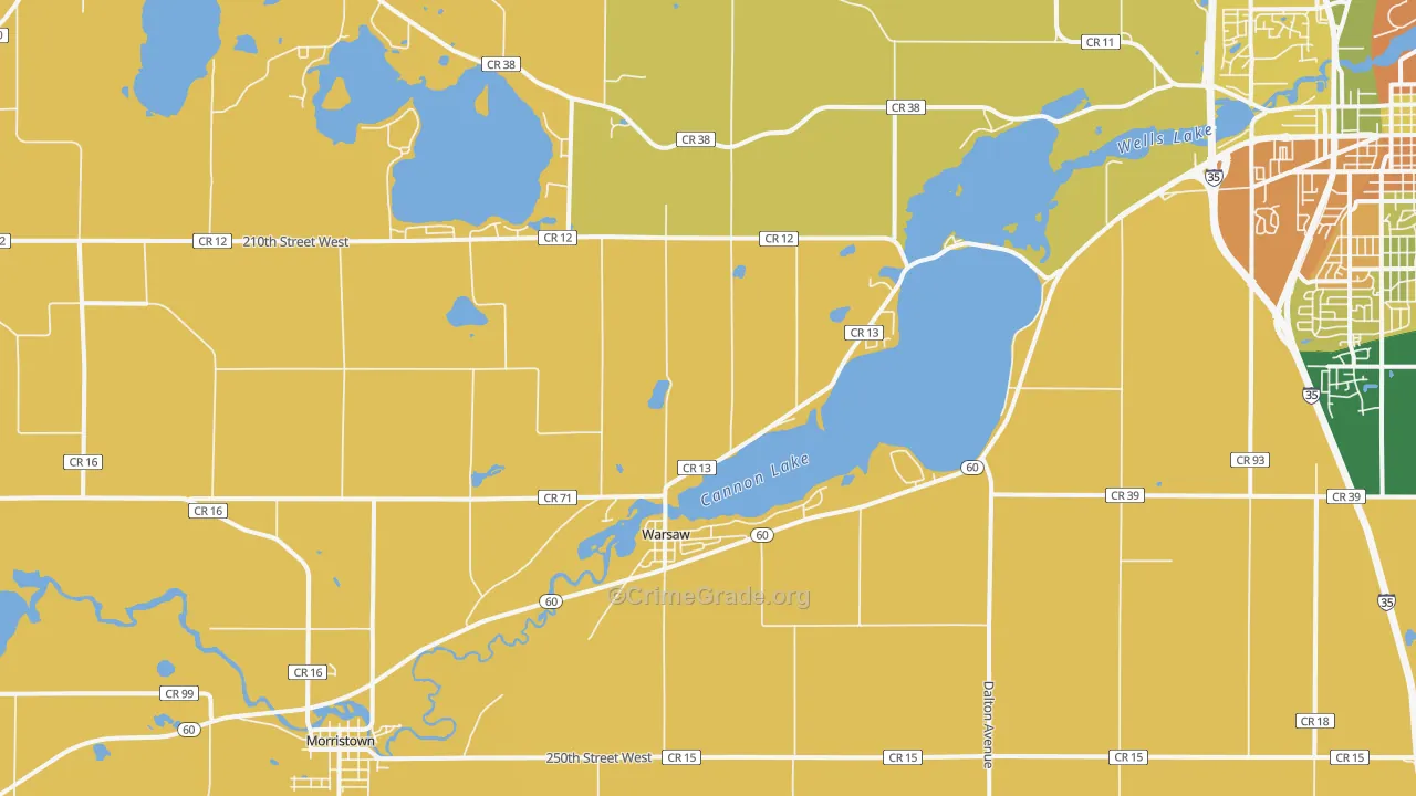 Warsaw, MN Map of Robbery Rates