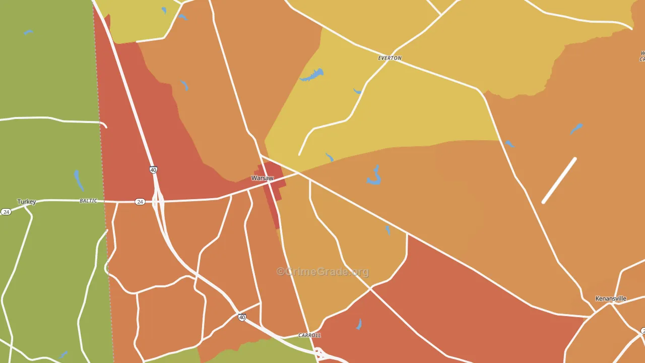 Warsaw, NC Map of Robbery Rates