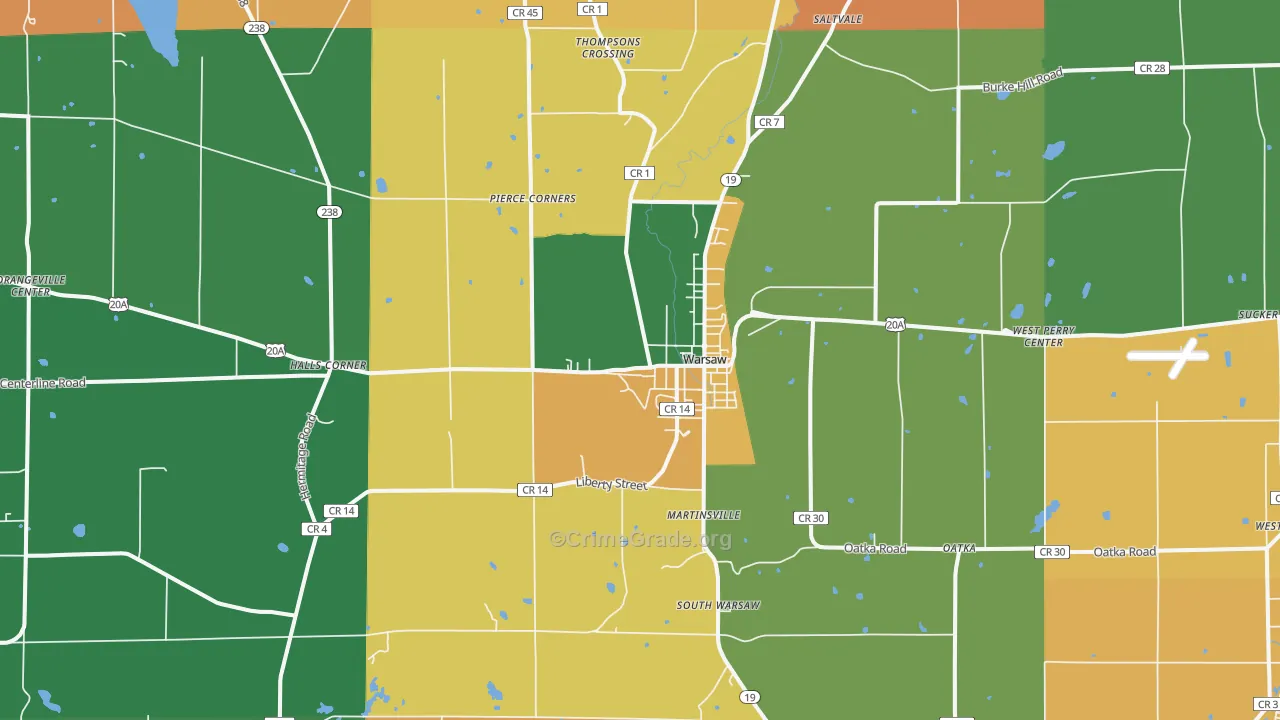 Warsaw, NY Map of Robbery Rates