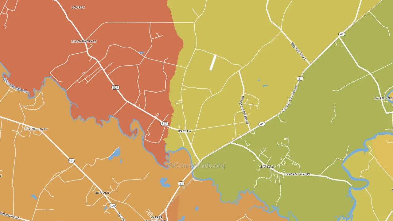 Warsaw, SC Map of Robbery Rates