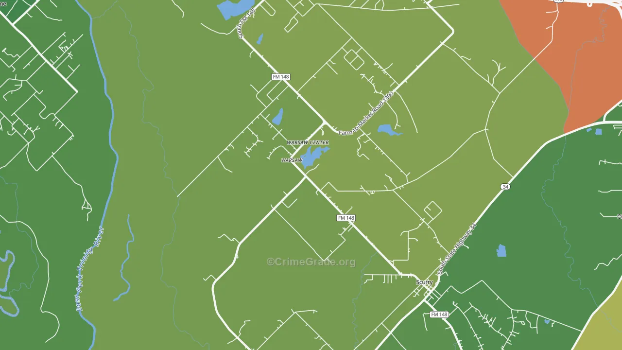 Warsaw, TX Map of Robbery Rates