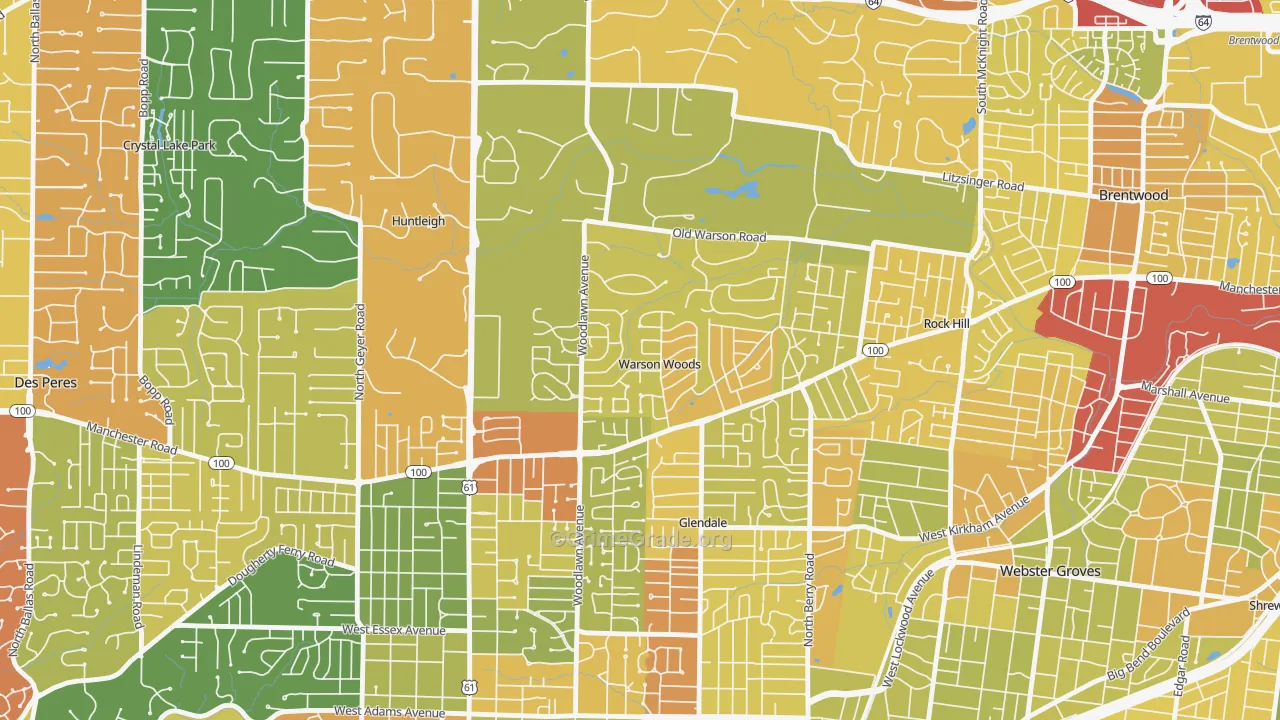 Warson Woods, MO Map of Robbery Rates