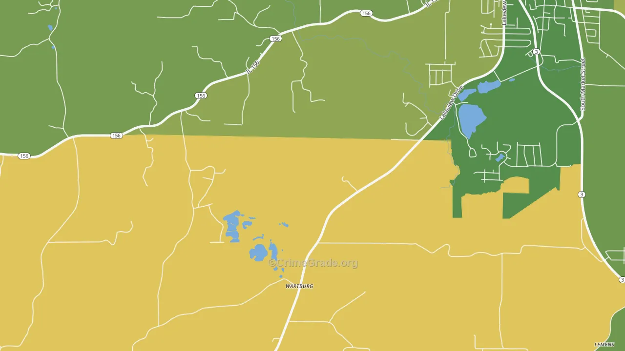 Wartburg, IL Map of Robbery Rates