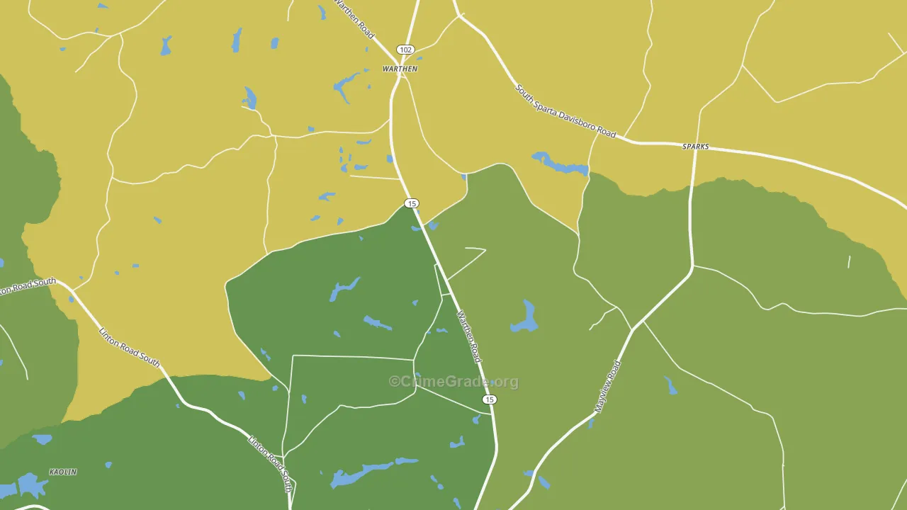 Warthen, GA Map of Robbery Rates
