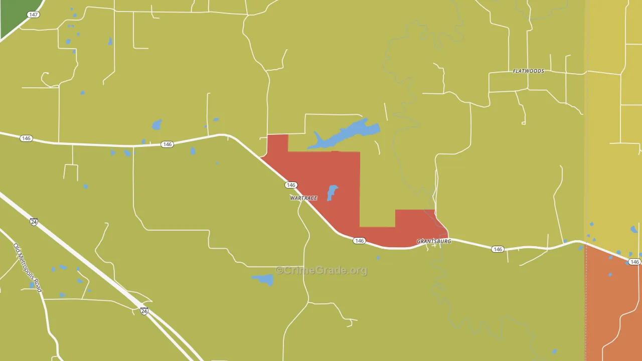 Wartrace, IL Map of Robbery Rates