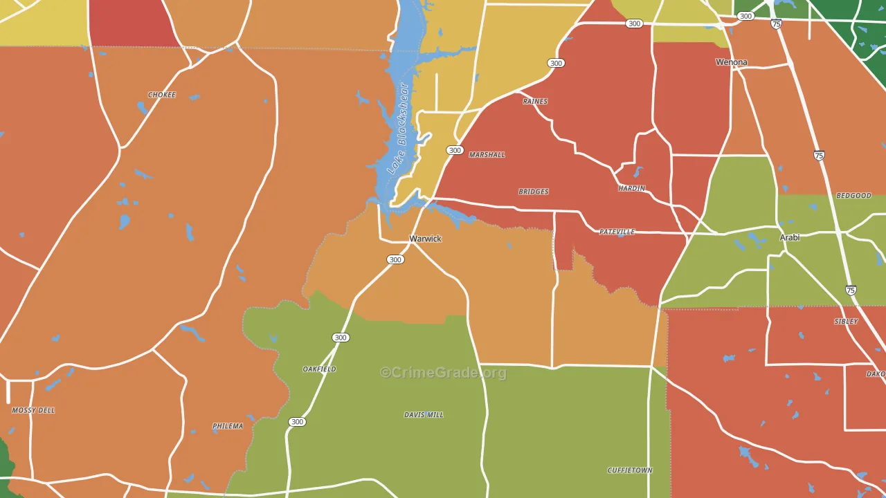 Warwick, GA Map of Robbery Rates