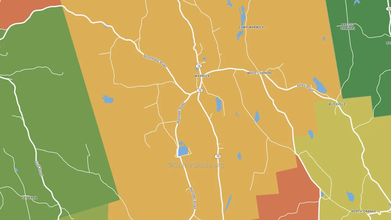 Warwick, MA Map of Robbery Rates