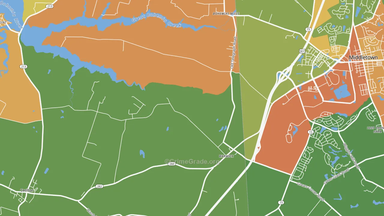 Warwick, MD Map of Robbery Rates