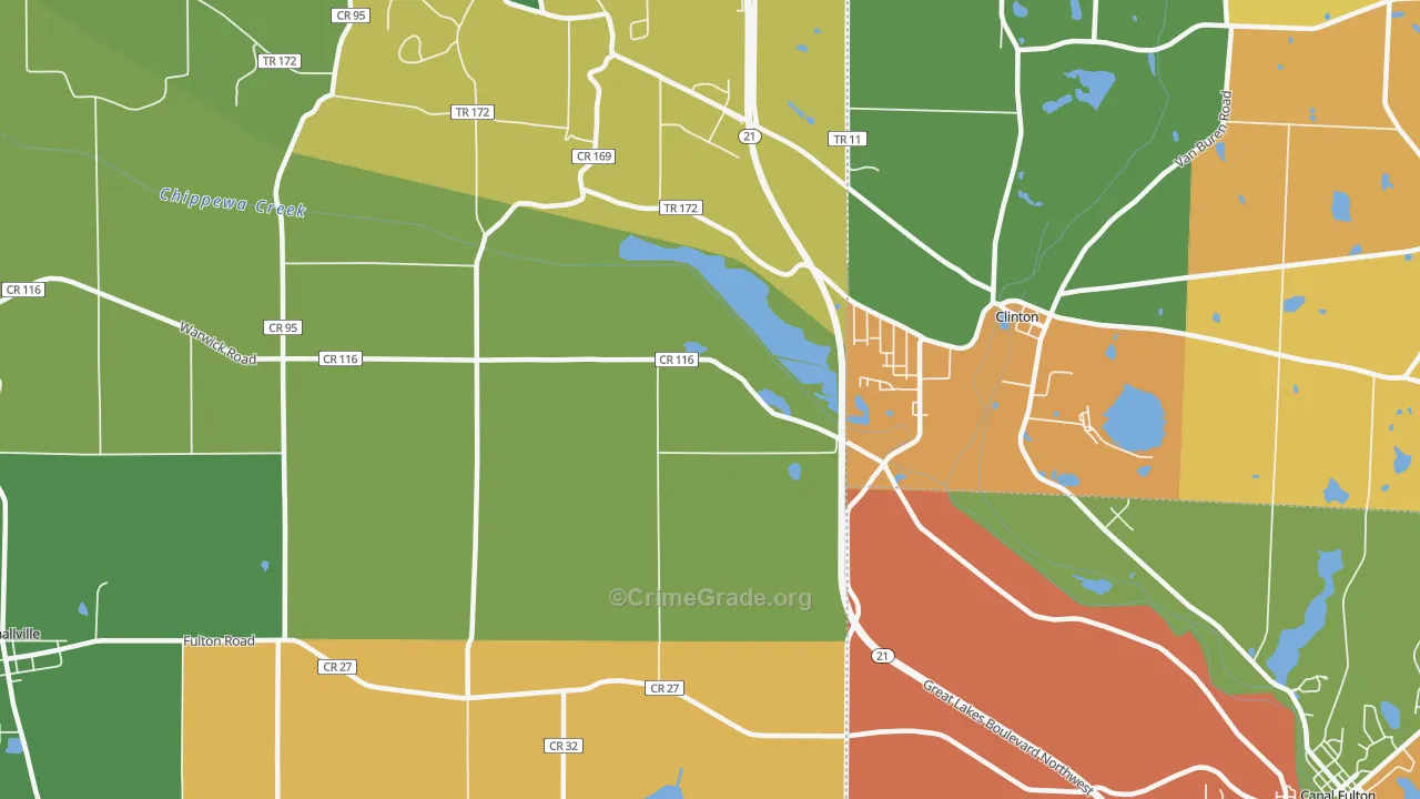 Warwick, OH Map of Robbery Rates