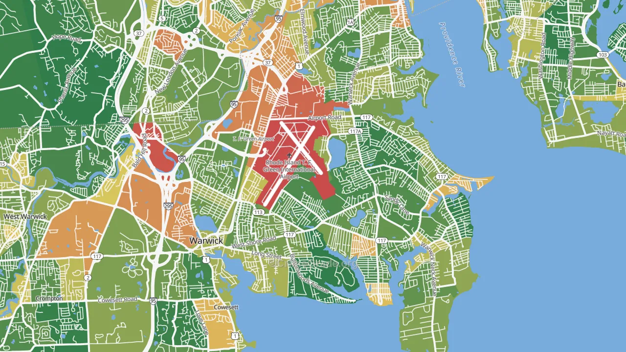 Warwick, RI Map of Robbery Rates