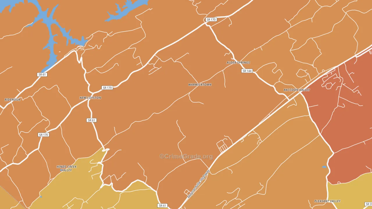 Warwicktown, TN Map of Robbery Rates